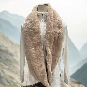 Sakkas Faux Fur Pearl-Embellished Infinity Scarf Cozy Elegant Luxurious Winter